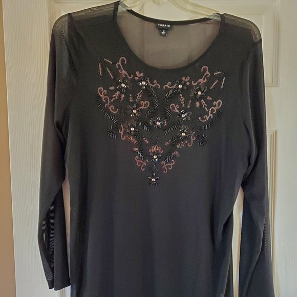 Torrid Black Sequin Sheer Top 3 - Picture 2 of 4